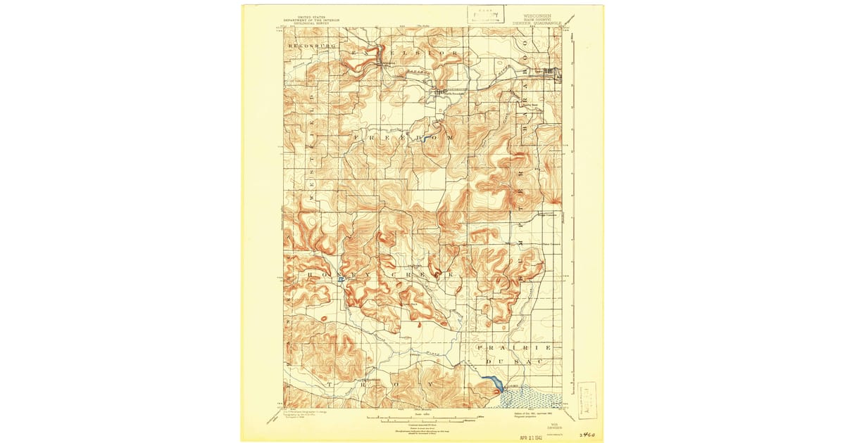 1901 Map of Denzer, Baraboo, WI — High-Res, 1942 Print | Pastmaps