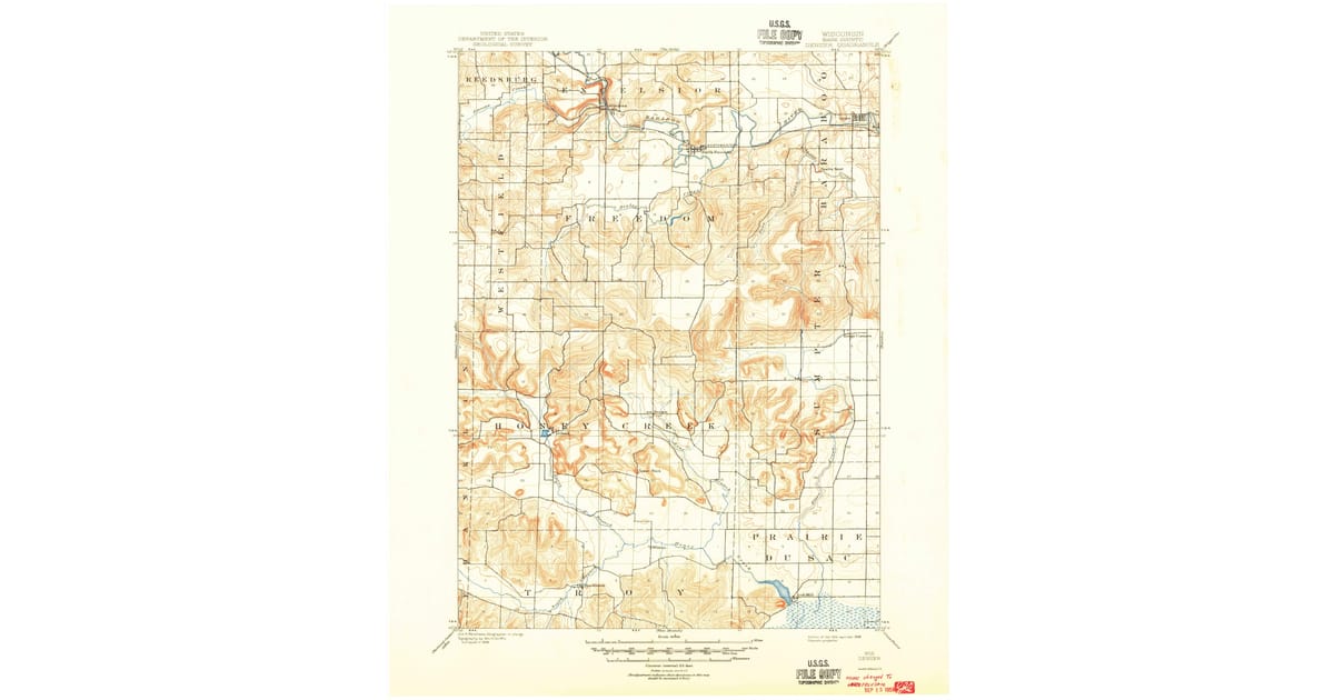1901 Map of Denzer, Sauk County, WI — High-Res, 1948 Print | Pastmaps