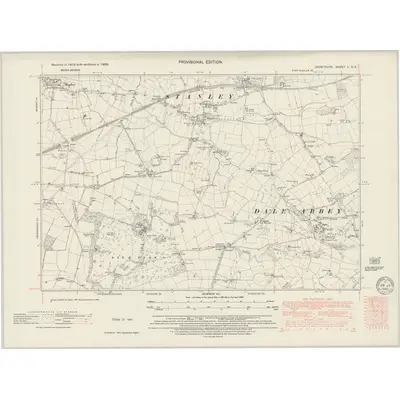 1938 Map of Derbyshire L.NE, 1949 Print