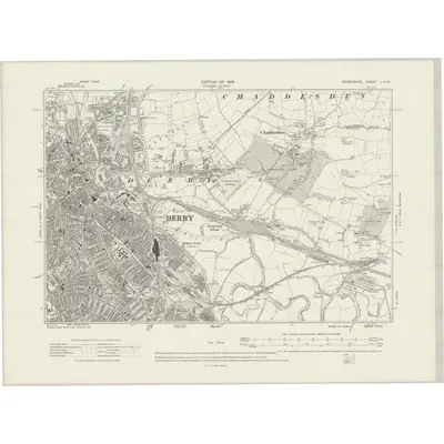 1913 Map of Derbyshire L.SW, 1919 Print