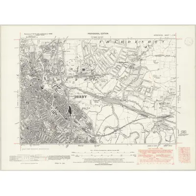 1938 Map of Derbyshire L.SW, 1947 Print