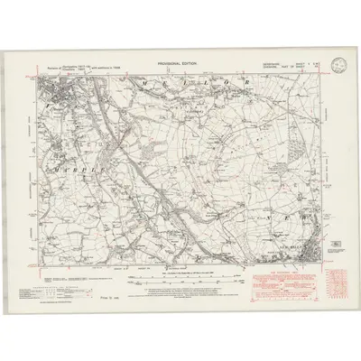 1938 Map of Derbyshire V.SW, 1946 Print