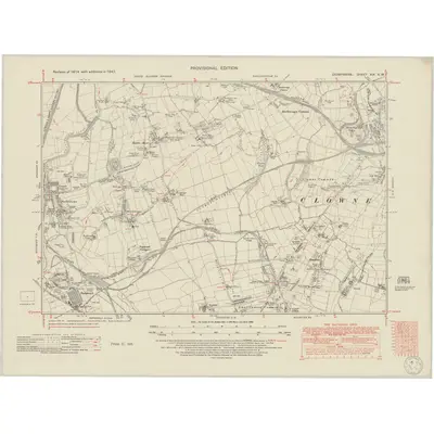 1947 Map of Derbyshire XIX.SW, 1950 Print