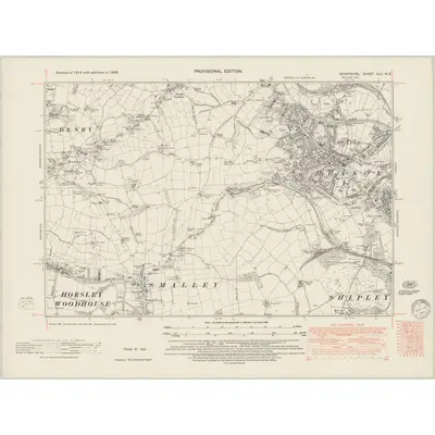 1938 Map of Derbyshire XLV.NE, 1949 Print