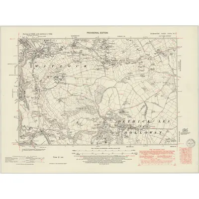 1938 Map of Derbyshire XXXIV.NE, 1950 Print