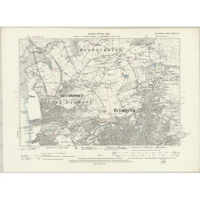 1892 Map of Devonshire CXXIII.NE, 1896 Print
