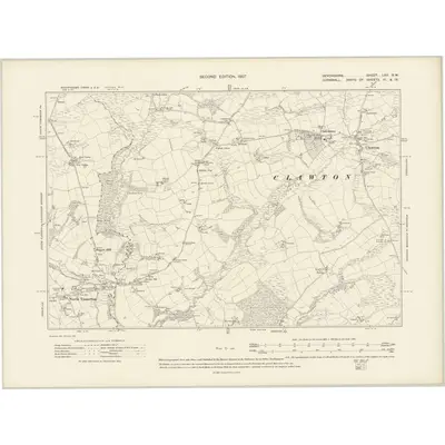 1905 Map of Devonshire LXII.SW, 1907 Print