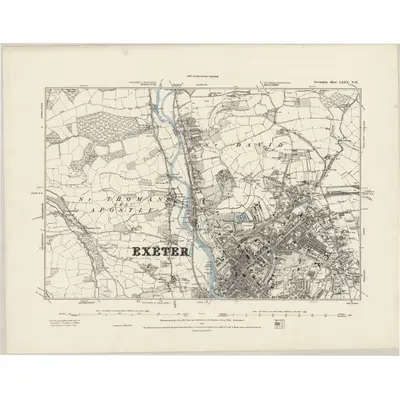 1876 Map of Devonshire LXXX.NW, 1890 Print
