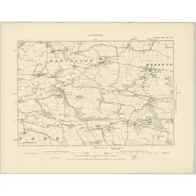 1886 Map of Devonshire XIX.NE, 1887 Print