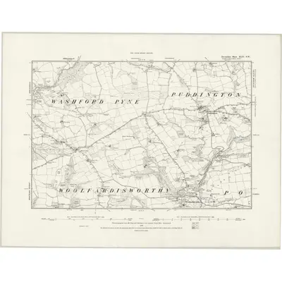 1887 Map of Devonshire XLIV.SW, 1888 Print