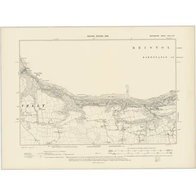 1904 Map of Devonshire XVIII.SW, 1906 Print