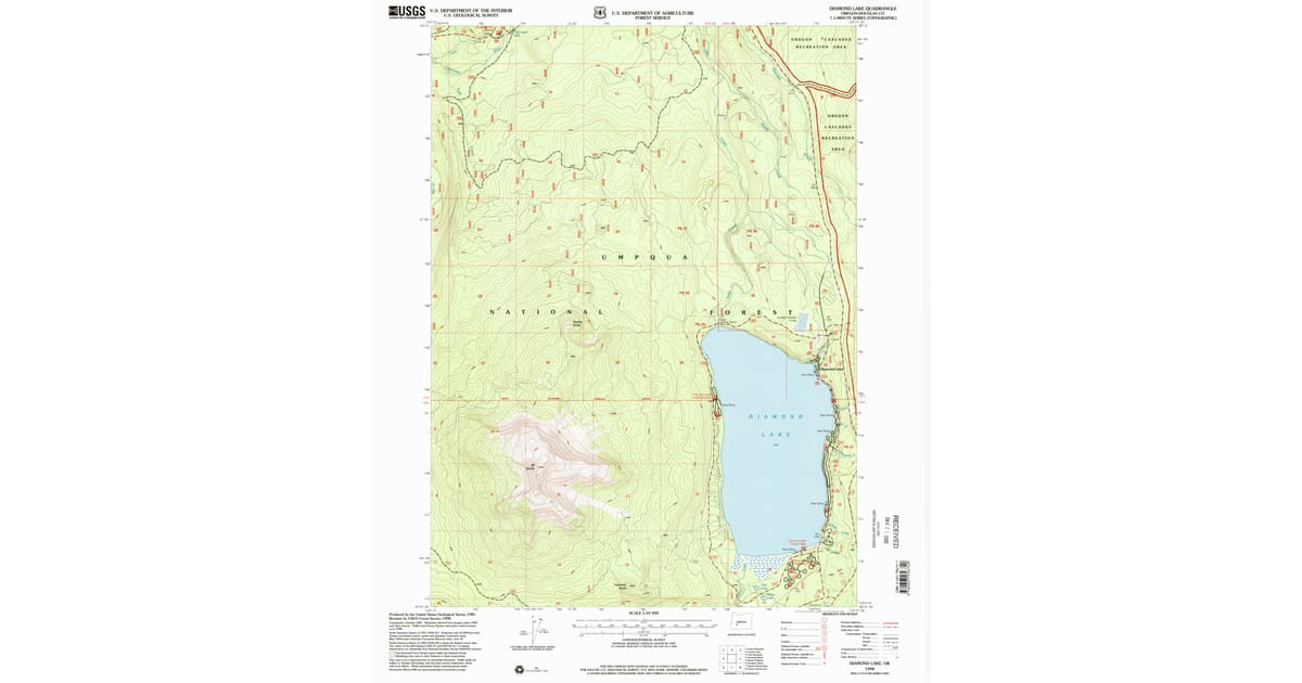 1998 Map of Diamond Lake, Douglas County, OR — High-Res | Pastmaps