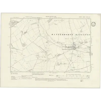 1900 Map of Dorset XXXIII.SW, 1933 Print