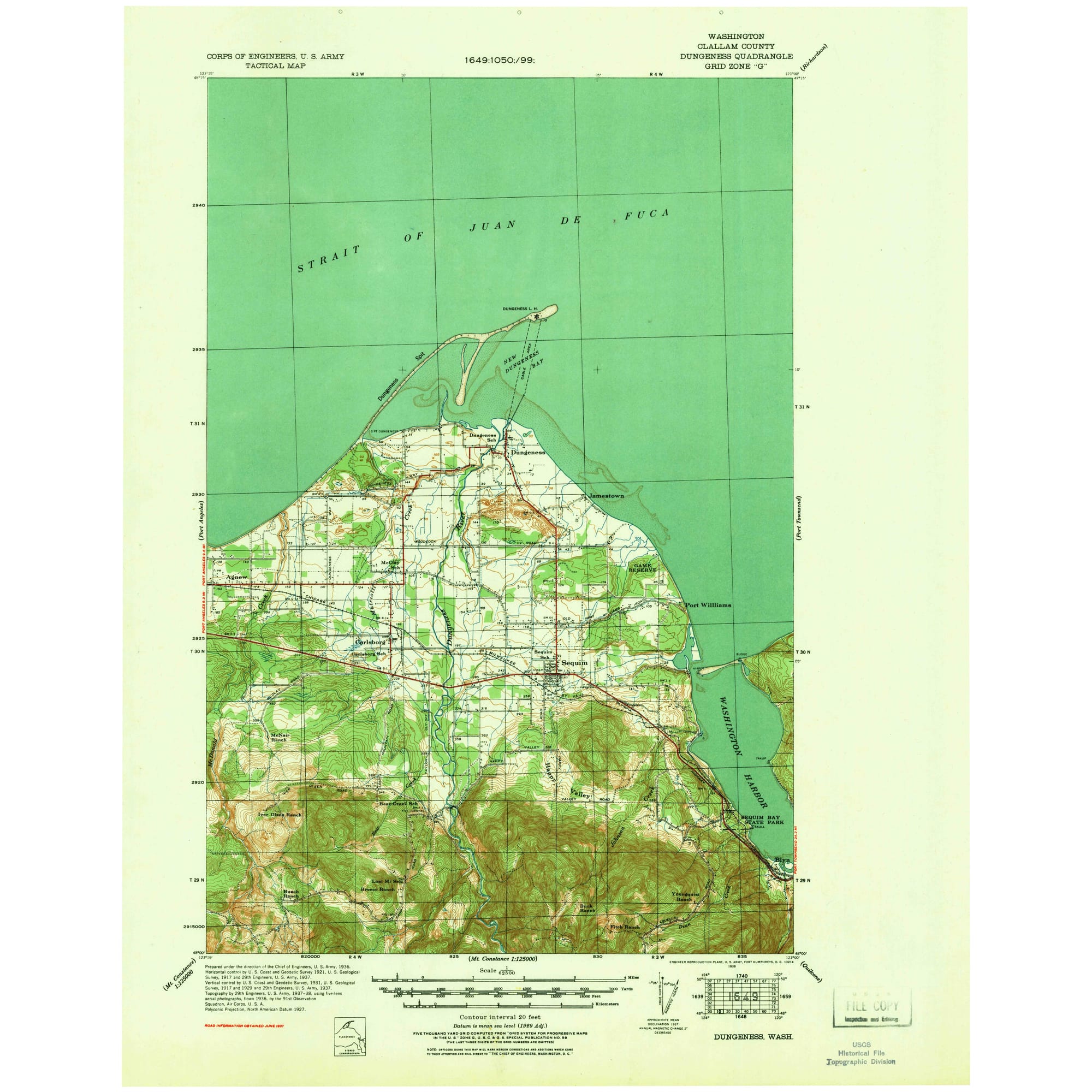 1939 Map of Dungeness, Clallam County, WA  High-Res | Pastmaps