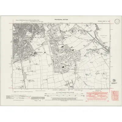 1938 Map of Durham IV.SW, 1946 Print