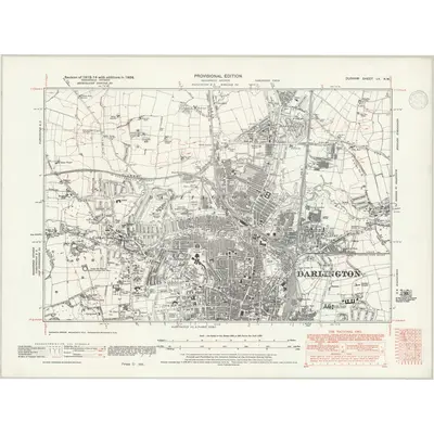 1938 Map of Durham LV.NW, 1947 Print