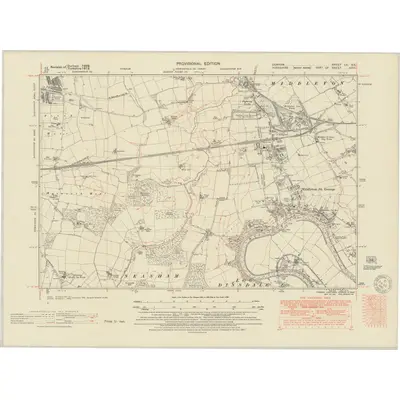 1939 Map of Durham LV.SE, 1951 Print