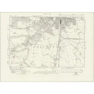 1912 Map of Durham LV.SW, 1923 Print