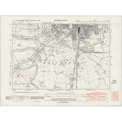 1938 Map of Durham LV.SW, 1947 Print