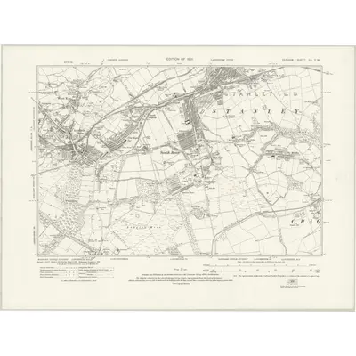 1915 Map of Durham XII.SW, 1921 Print