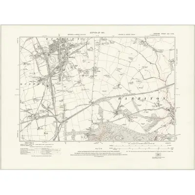 1915 Map of Durham XIII.NW, 1921 Print