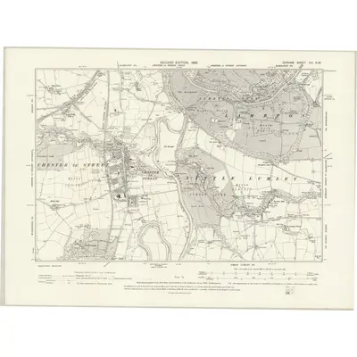 1895 Map of Durham XIII.SW, 1898 Print