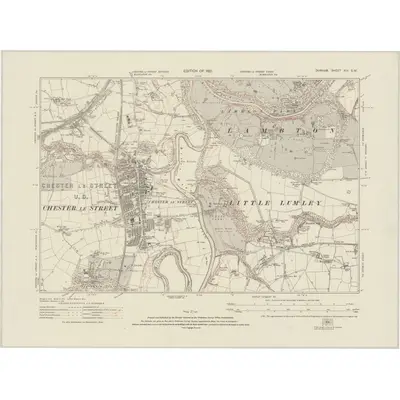 1915 Map of Durham XIII.SW, 1921 Print