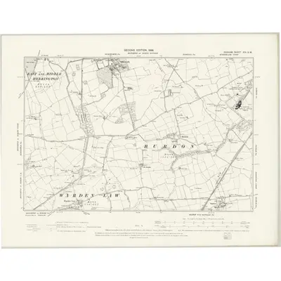1895 Map of Durham XIV.SW, 1898 Print