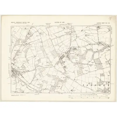 1938 Map of Durham XIX.NW, 1939 Print