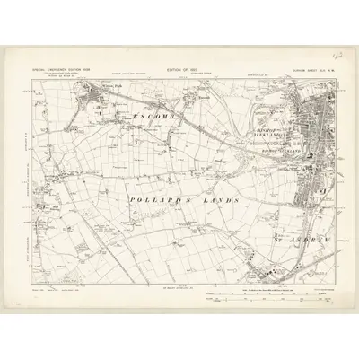 1938 Map of Durham XLII.NW, 1939 Print