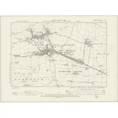 1896 Map of Durham XLII.SE, 1898 Print