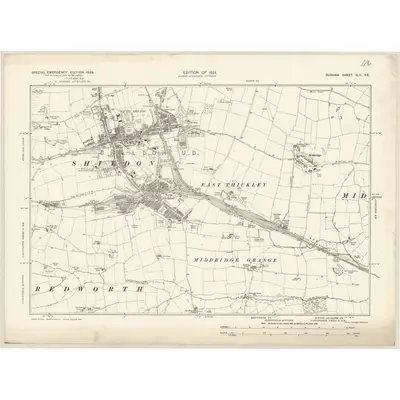 1938 Map of Durham XLII.SE, 1939 Print
