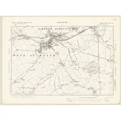 1938 Map of Durham XLII.SW, 1939 Print