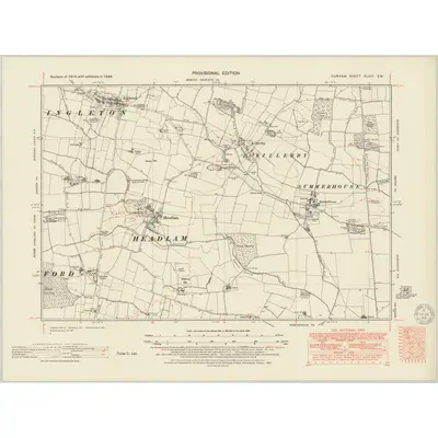 1948 Map of Durham XLVIII.SW, 1951 Print