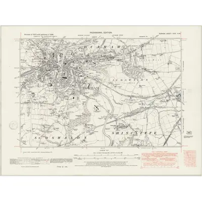 1938 Map of Durham XXVII.NW, 1947 Print
