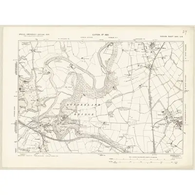 1938 Map of Durham XXVII.SW, 1939 Print