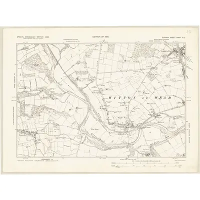 1938 Map of Durham XXXIII.SE, 1939 Print