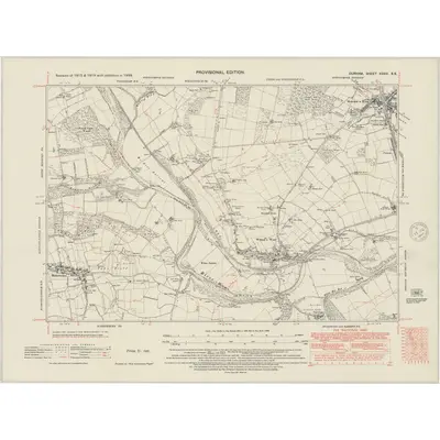 1938 Map of Durham XXXIII.SE, 1948 Print