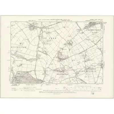 1896 Map of Durham XXXIV.SE, 1898 Print