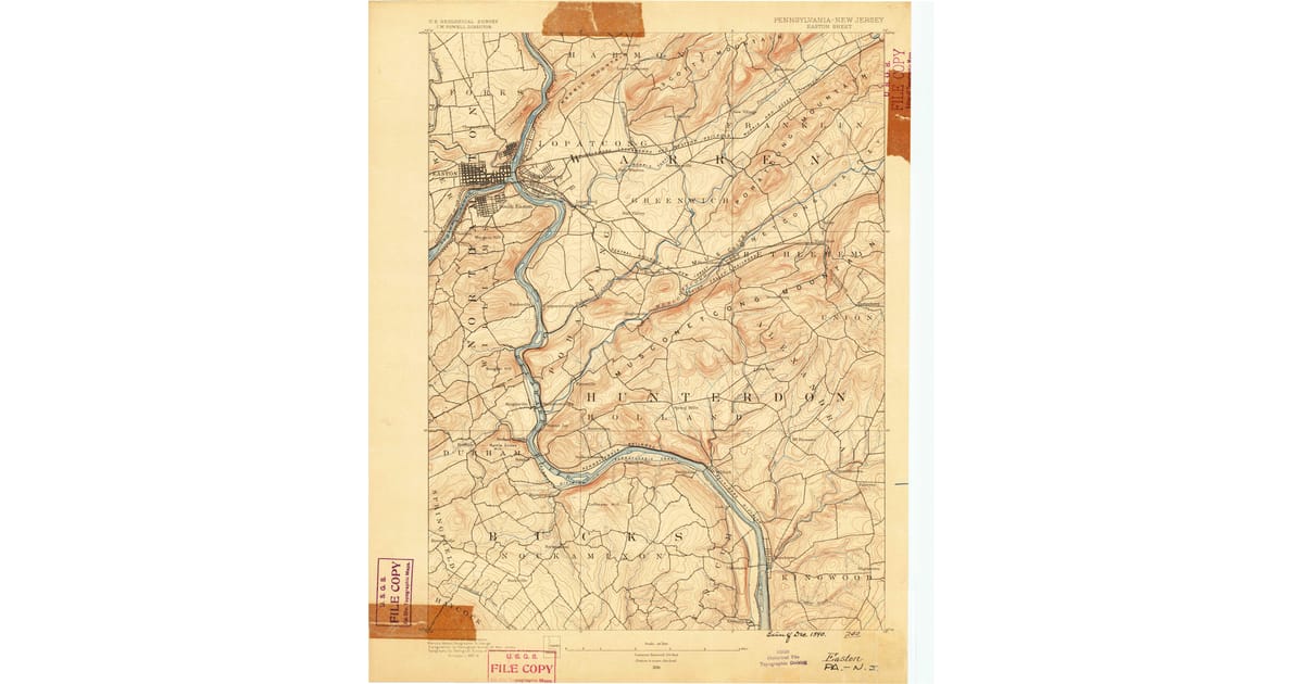 Old Maps of Milford NJ for Genealogy - Easton Hunterdon County Nj Usgs Topo 1890 Og 1200x630 