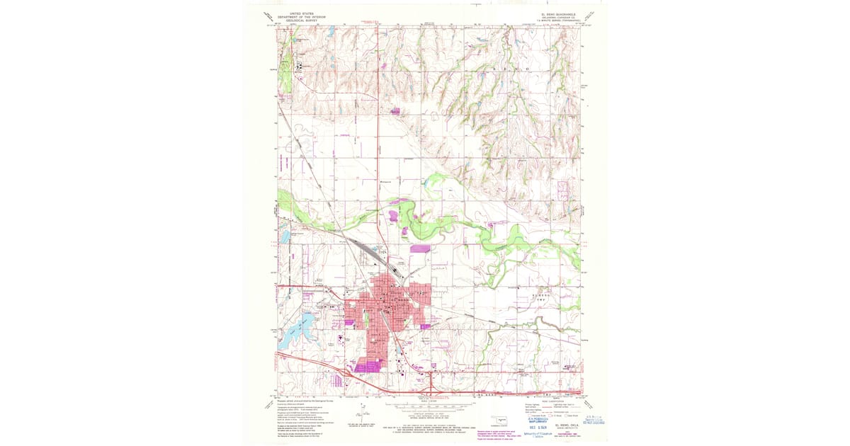 1972 Map of El Reno, OK — High-Res, 1983 Print | Pastmaps