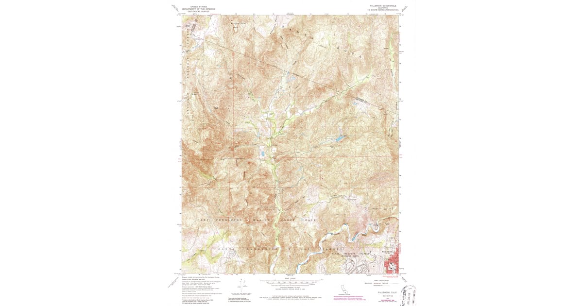1968 Map of Fallbrook, CA — High-Res, 1982 Print | Pastmaps