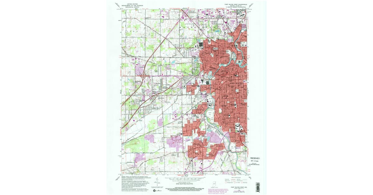 1963 Map of Fort Wayne West, Allen County, IN — High-Res, 1982 Print ...