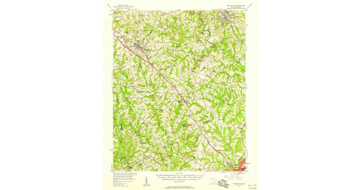 1957 Map of Fountain Inn, SC — High-Res | Pastmaps