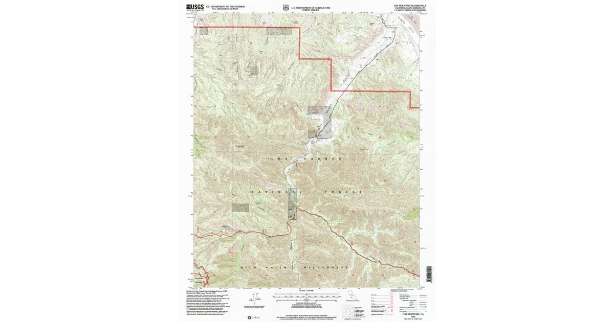 California Fox Map 1995 Map of Fox Mountain, Santa Barbara County, CA — High-Res | Pastmaps