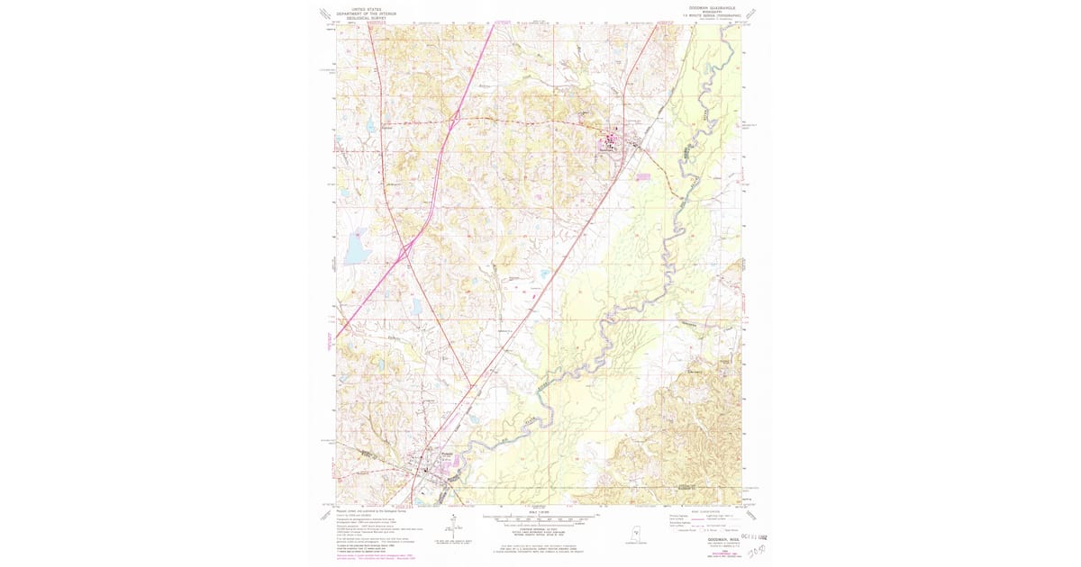 1964 Map of Goodman, MS — High-Res, 1982 Print | Pastmaps