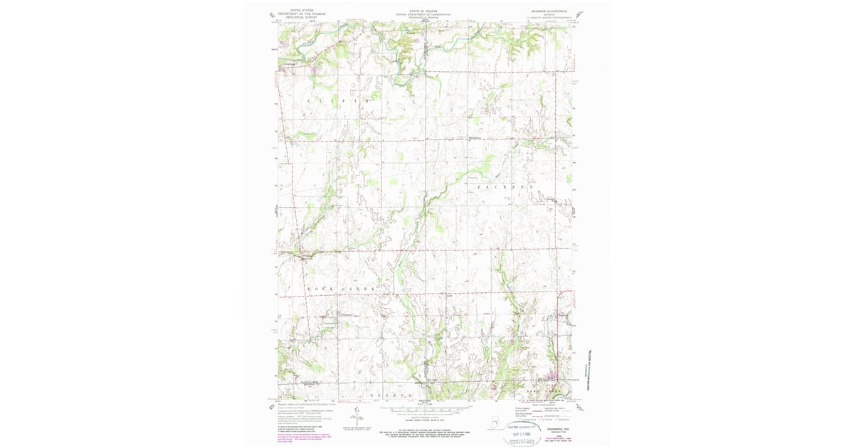 1958 Map of Grammer, Decatur County, IN — High-Res, 1988 Print | Pastmaps