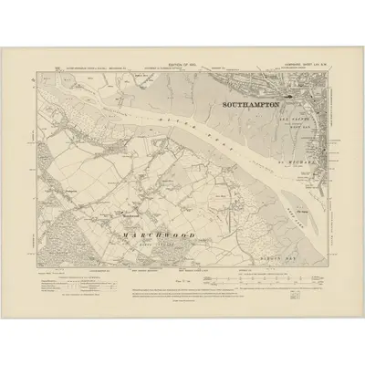 1907 Map of Hampshire & Isle of Wight LXV.SW, 1910 Print