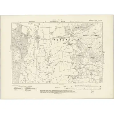 1908 Map of Hampshire & Isle of Wight LXX.NE, 1909 Print
