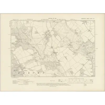1907 Map of Hampshire & Isle of Wight LXXXI.NE, 1910 Print